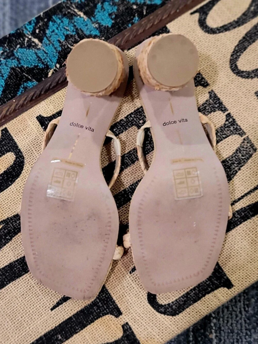 Dolce Vita Natural Braided-Strap Unique Round Block Heel Sandals